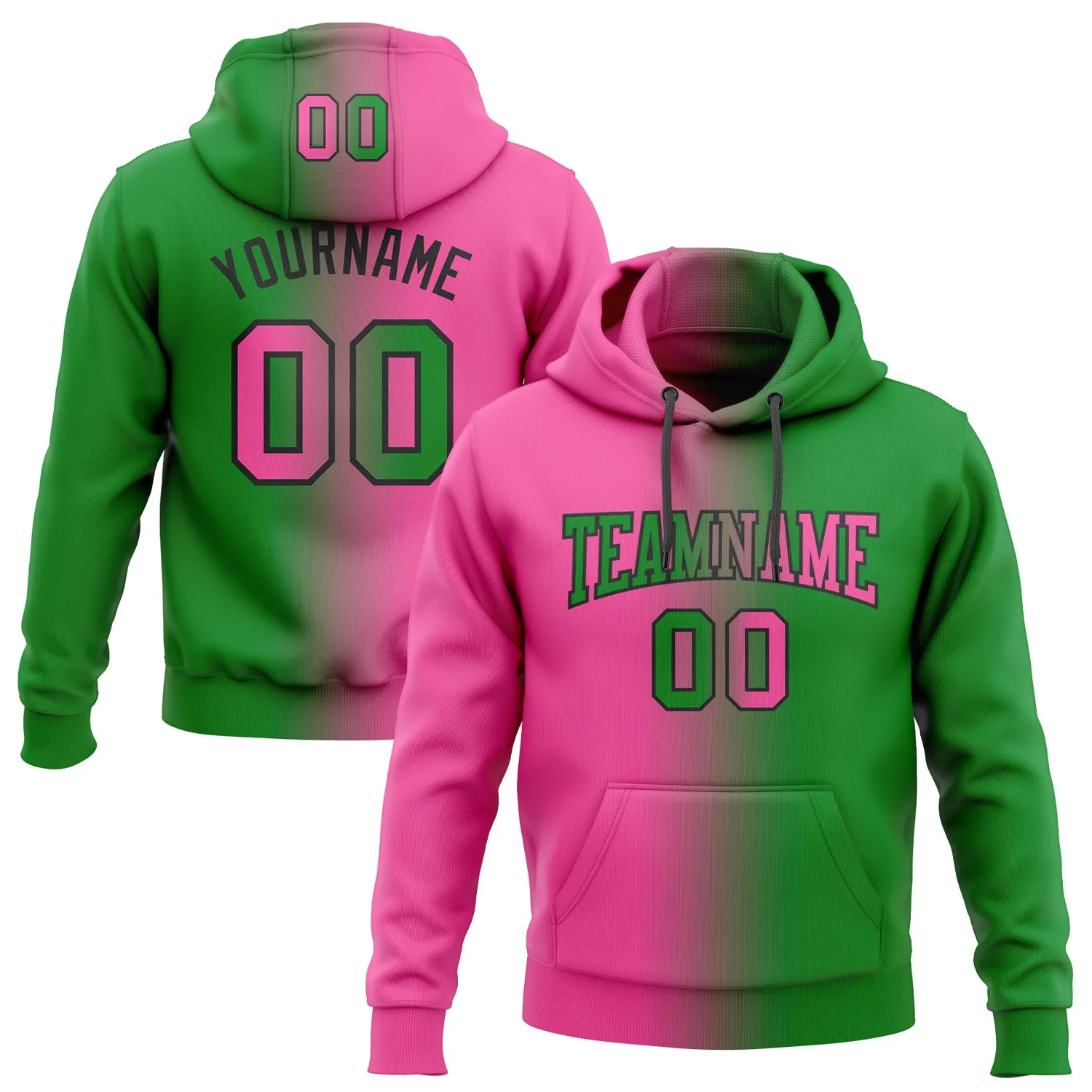 Custom Stitched Grass Green Pink-Black Gradient Fashion Sports Pullover Sweatshirt Hoodie