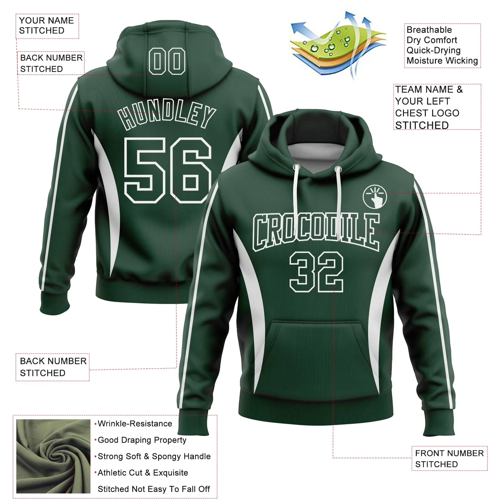 Custom Stitched Green White 3D Pattern Design Color Blocking Stripe Sports Pullover Sweatshirt Hoodie