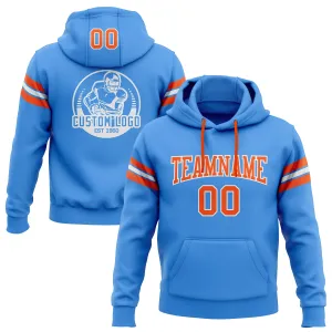 Custom Stitched Powder Blue Orange-White Football Pullover Sweatshirt Hoodie