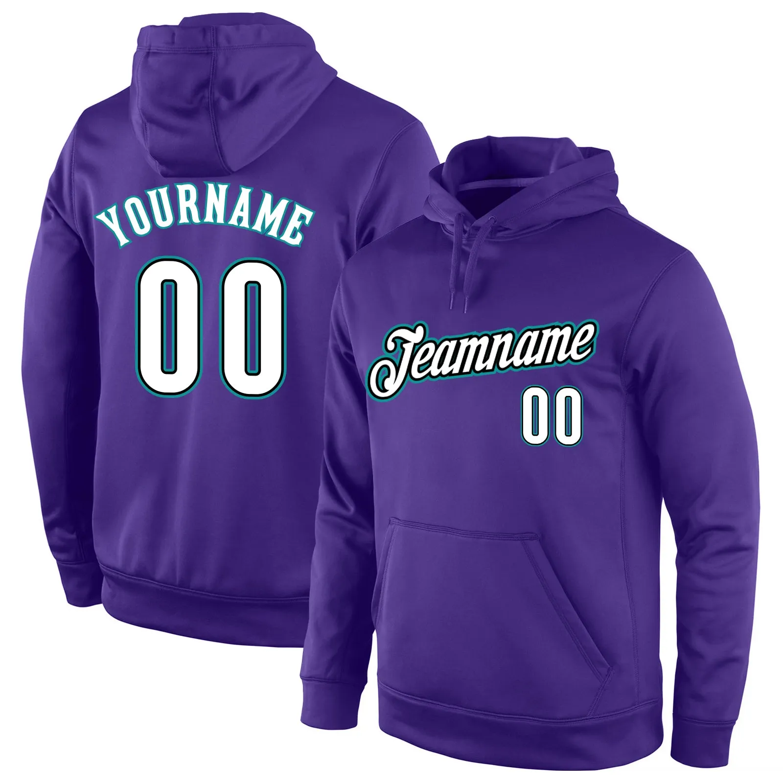 Custom Stitched Purple White-Aqua Sports Pullover Sweatshirt Hoodie