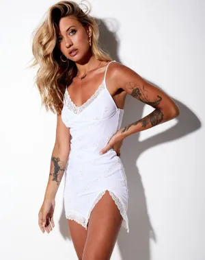 Daisy Bodycon Dress in White Daisy Embro White