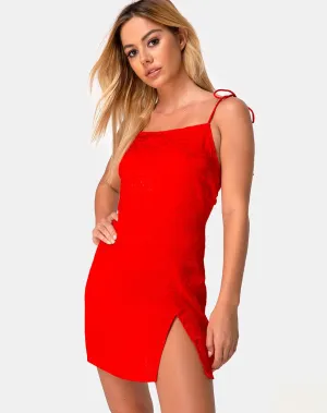 Doella Slip Dress in Satin Cheetah Red