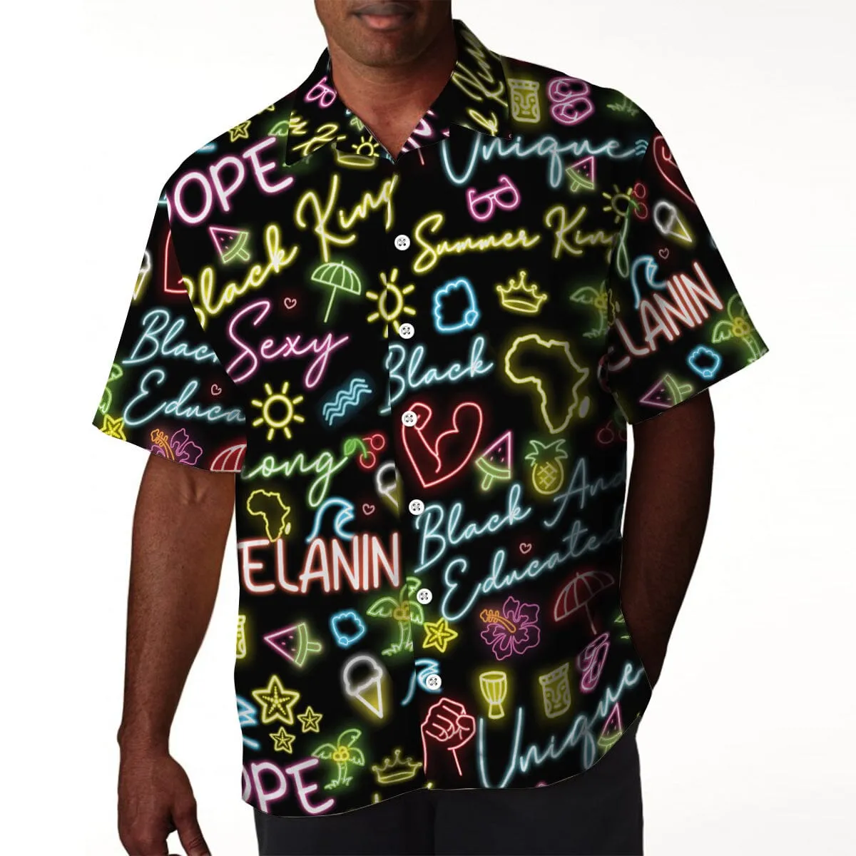 Dope Black King Neon Hawaiian Shirt and Shorts Set