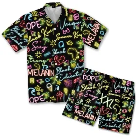 Dope Black King Neon Hawaiian Shirt and Shorts Set