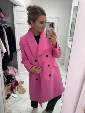 Double Breasted Wool Coat - Pink