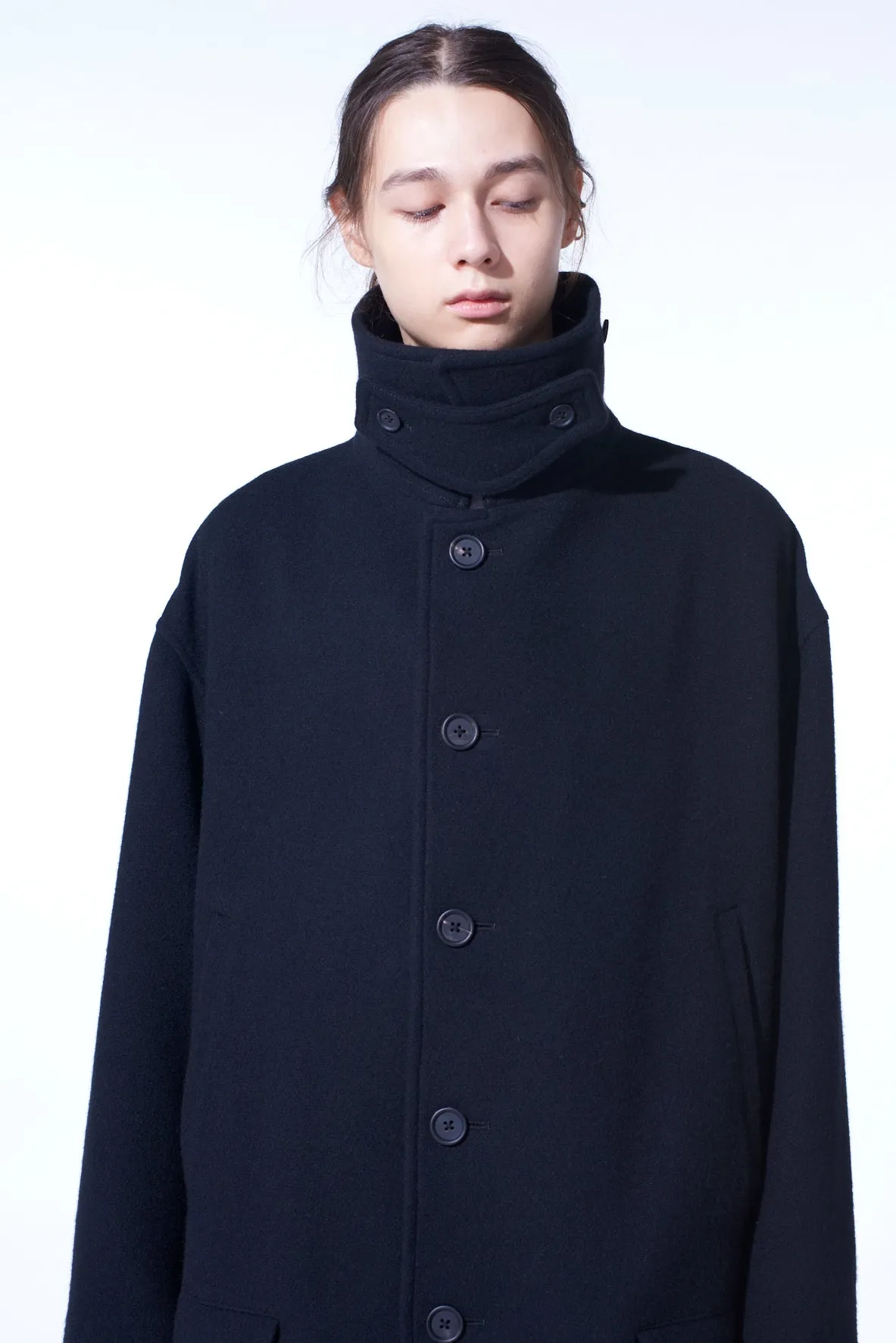 DOUBLE-WEAVE MELTON OVERSIZED SOUTIEN COLLAR COAT