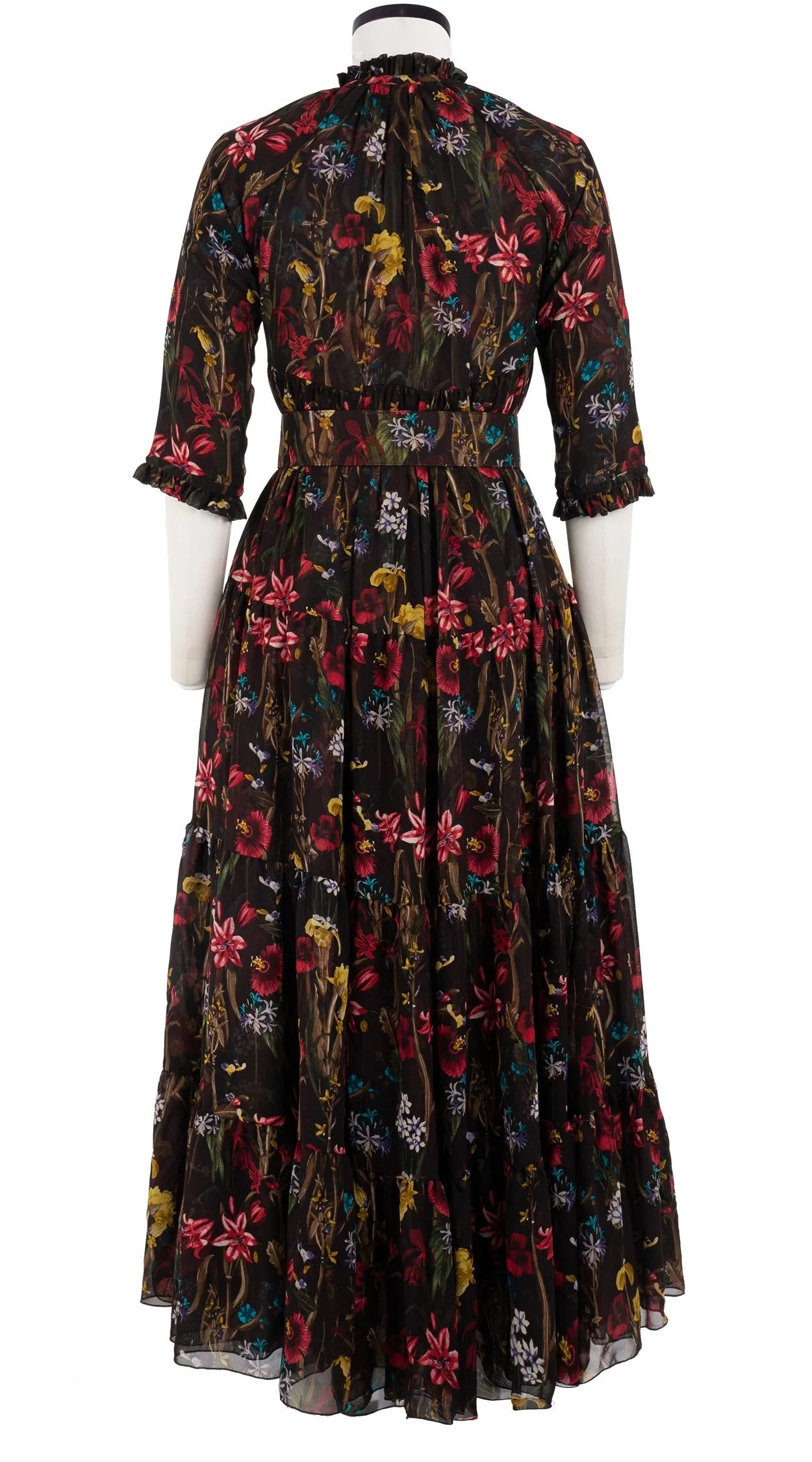 Eden Dress Crew Neck 3/4 Sleeve with Hamilton Belt Maxi Length Cotton Musola (Delanica Flower)