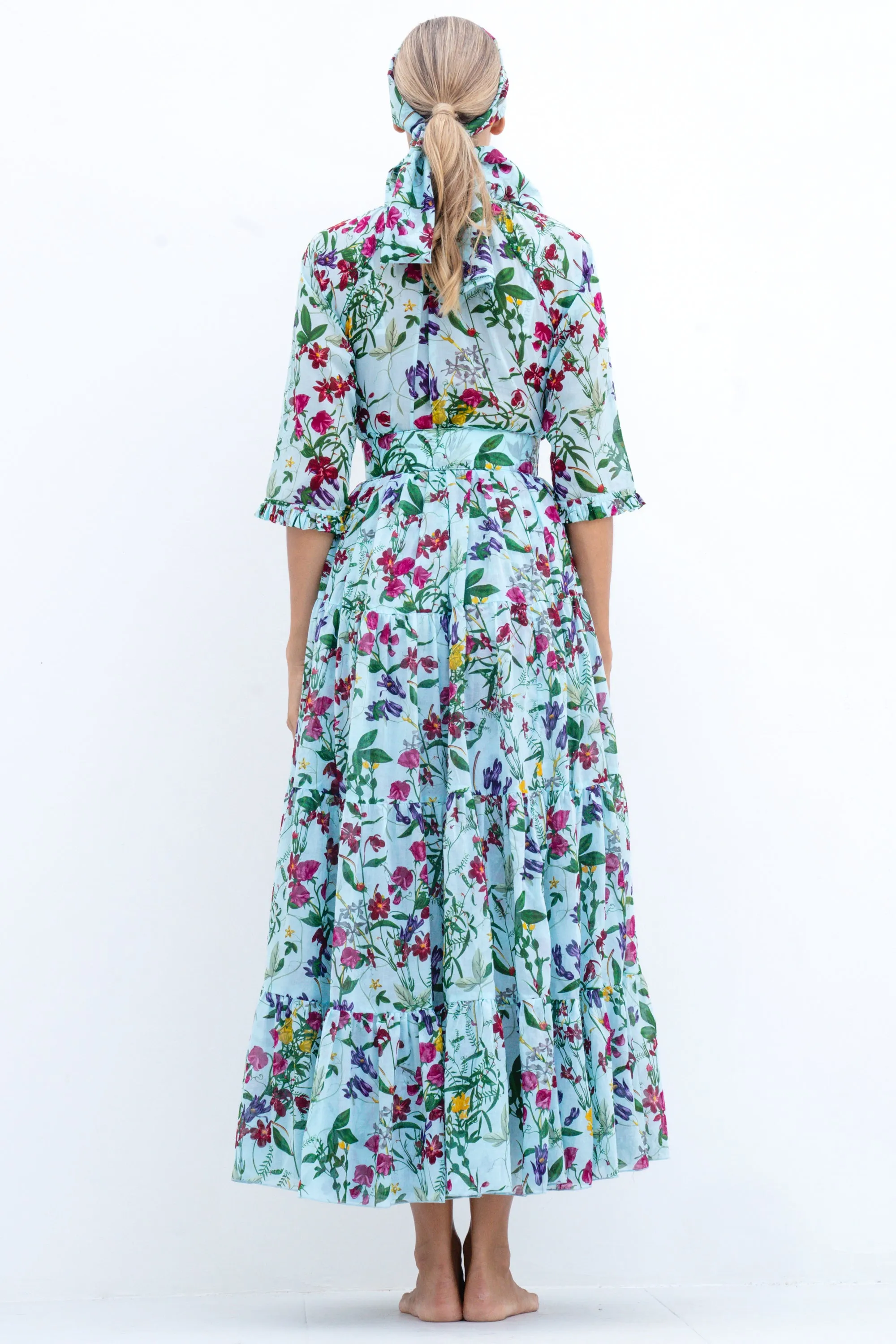 Eden Dress Crew Neck 3/4 Sleeve with Hamilton Belt Maxi Length Cotton Musola (Fairy Tail Flower)