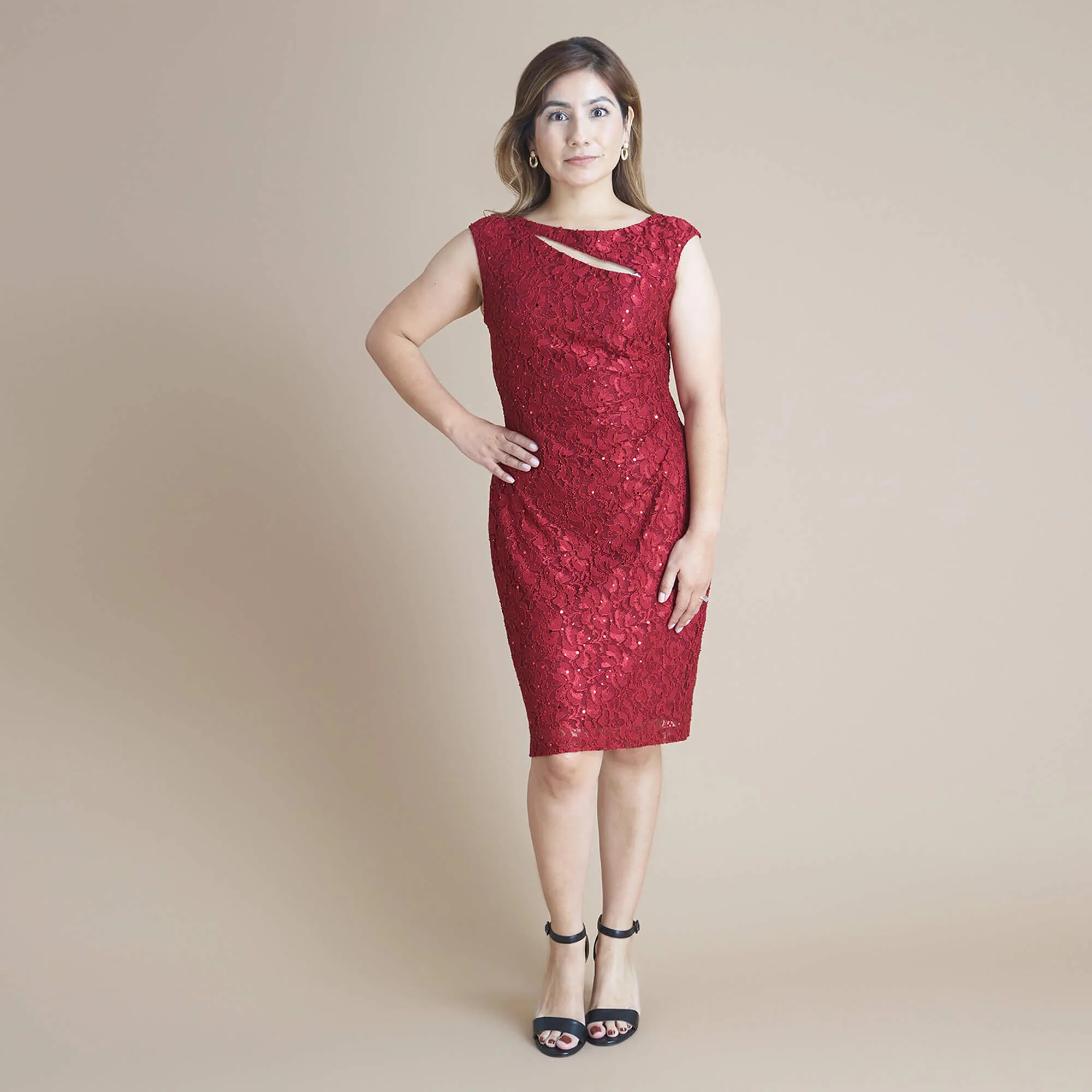 Eliza Scarlet Red Sequin Lace Dress