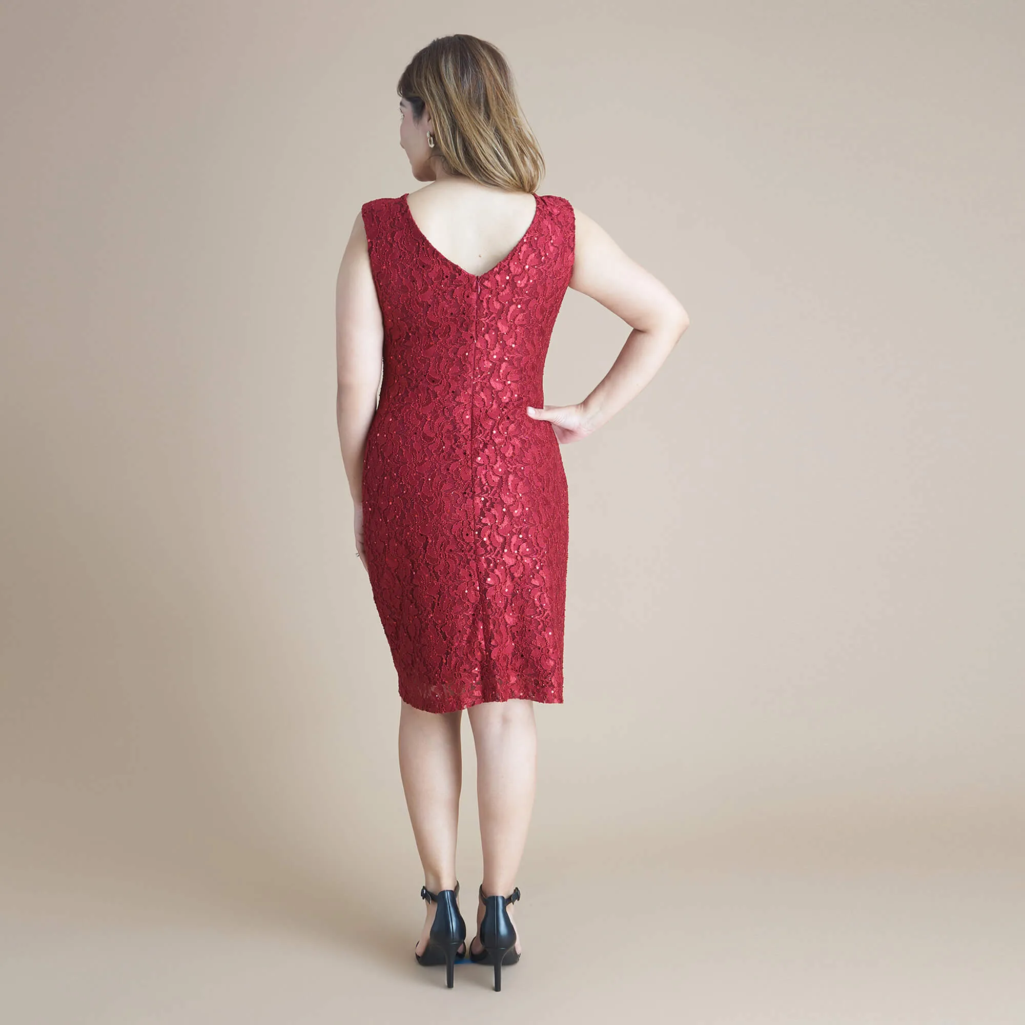 Eliza Scarlet Red Sequin Lace Dress