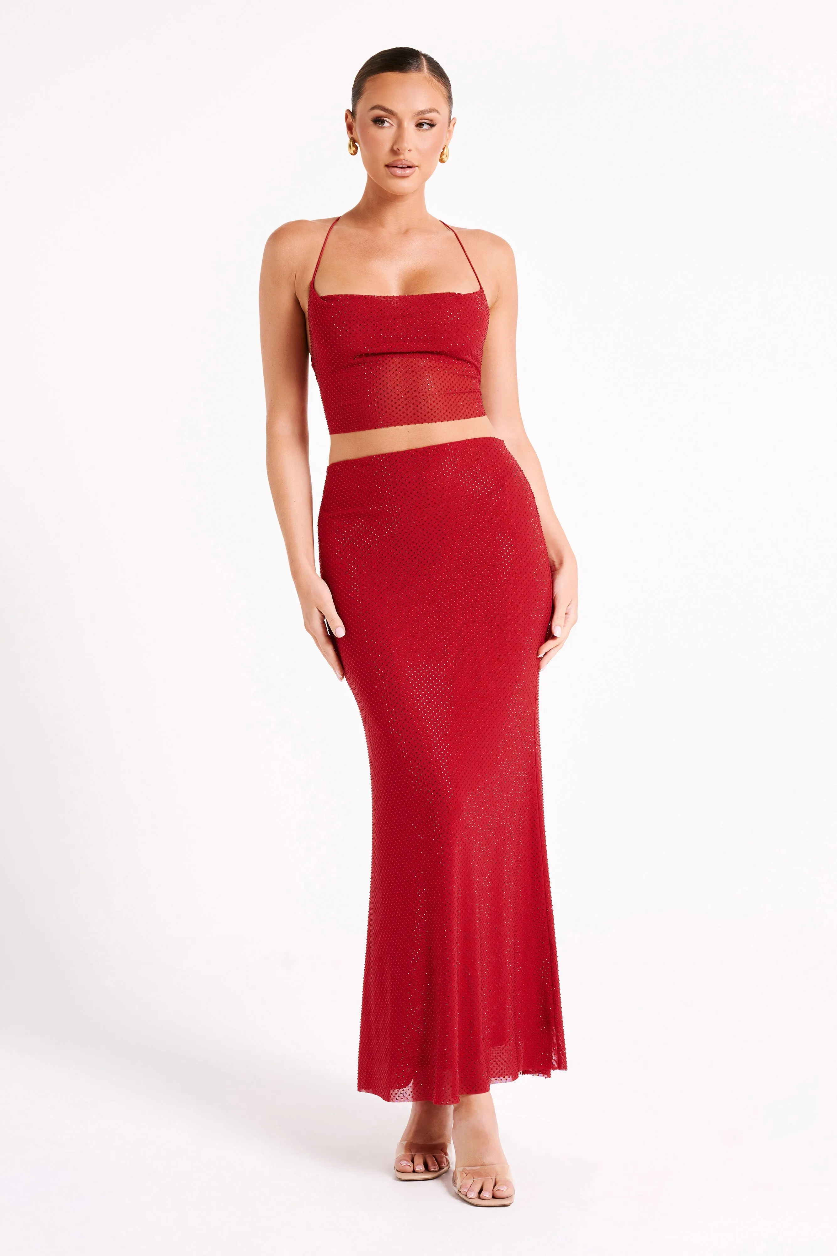 Erika Diamante Maxi Skirt - Vermilion Red