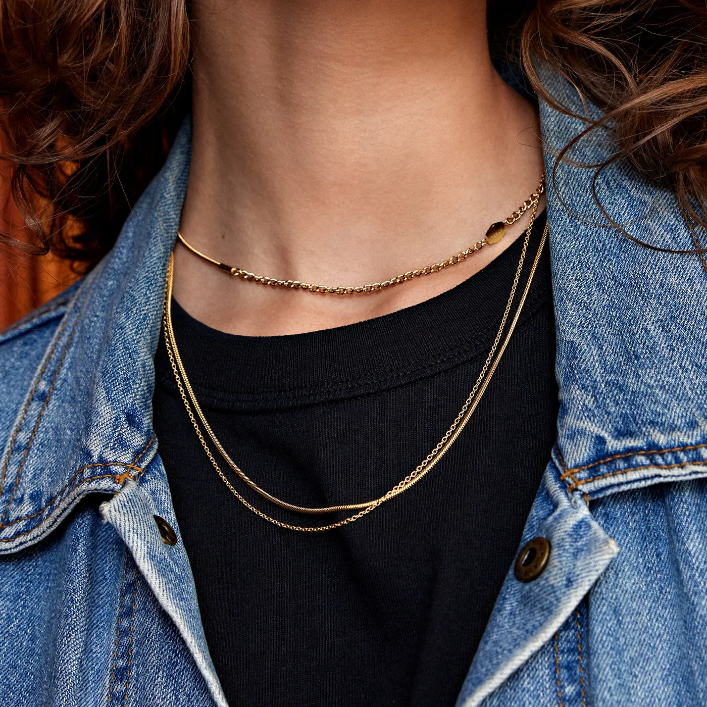 Essentielle Mixed Snake Link Chain Necklace, Gold Colour