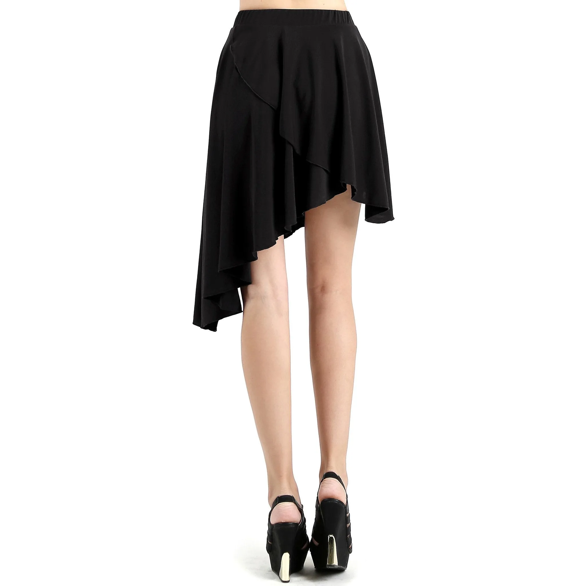 Evanese Women's Casual Asymmetrical Hi Low Contemporary Cocktail Turn Skirt