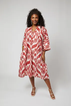 Everette Silk Ikat Kaftan Maxi-Dress - Red, White