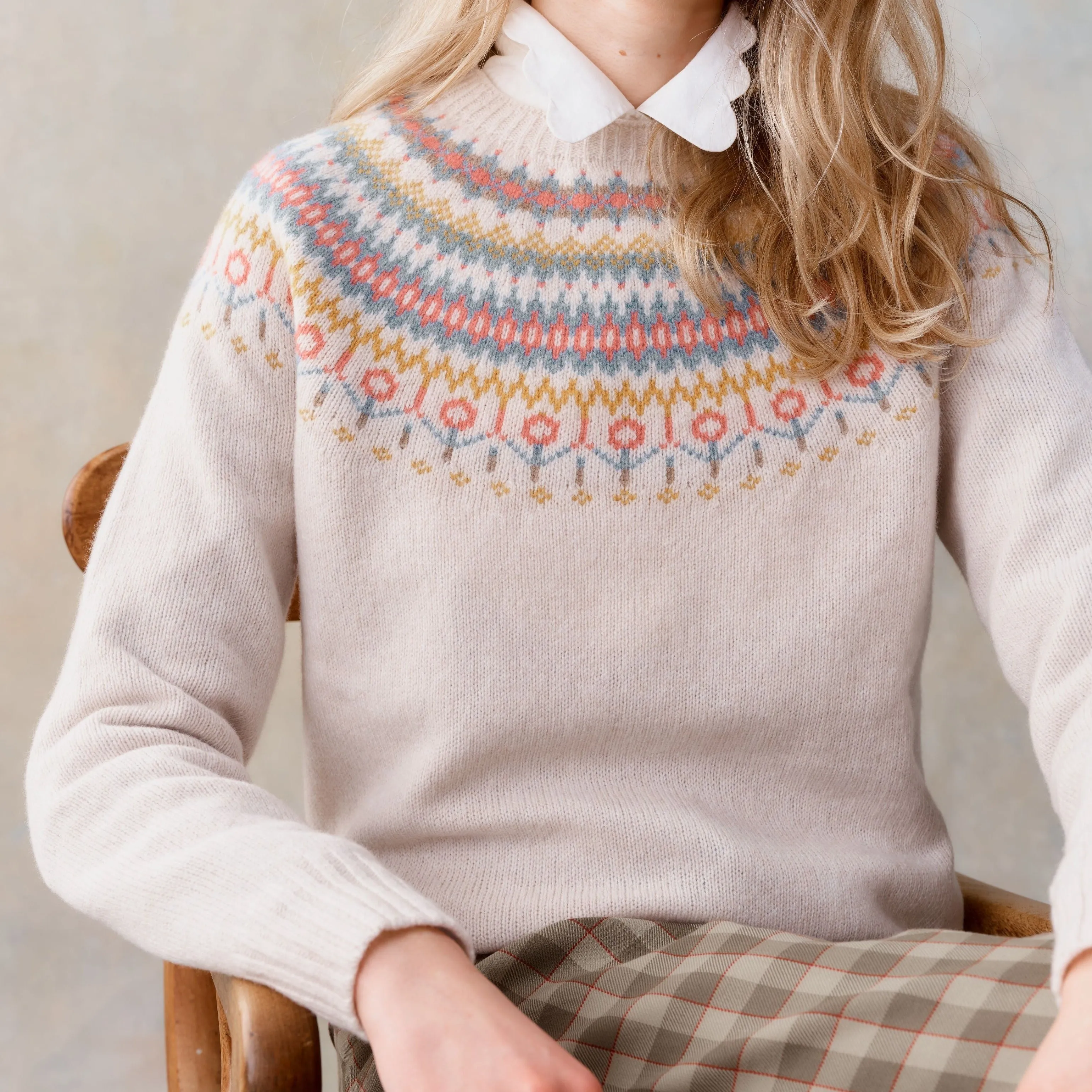 Fairisle Yoke Crew Neck Sweater - Swansdown