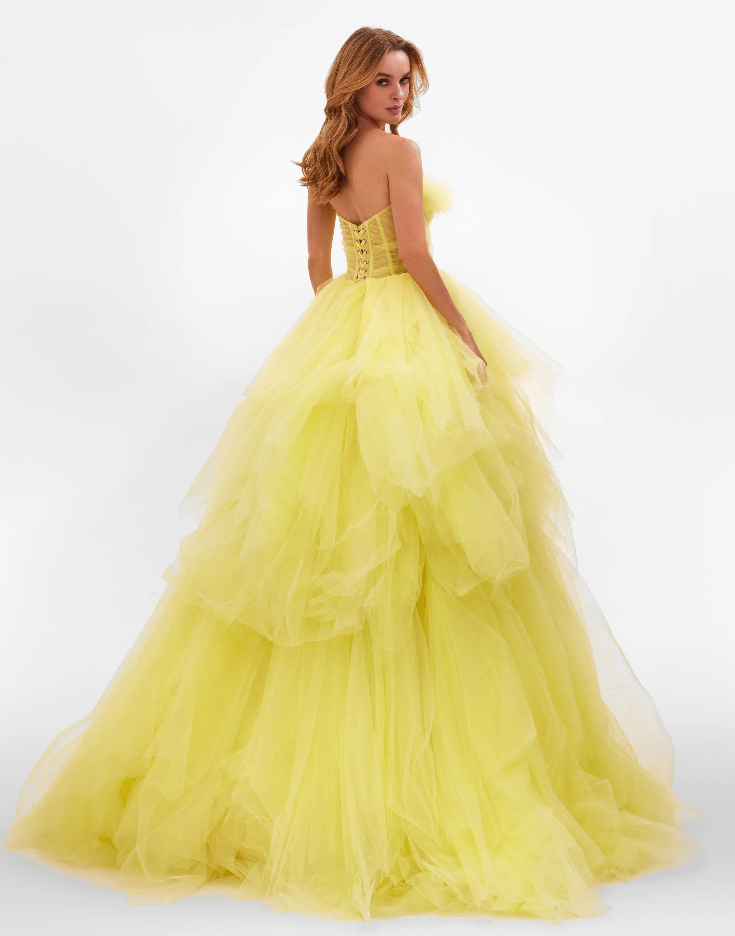 Fairytale frill-layered maxi dress in vivid yellow