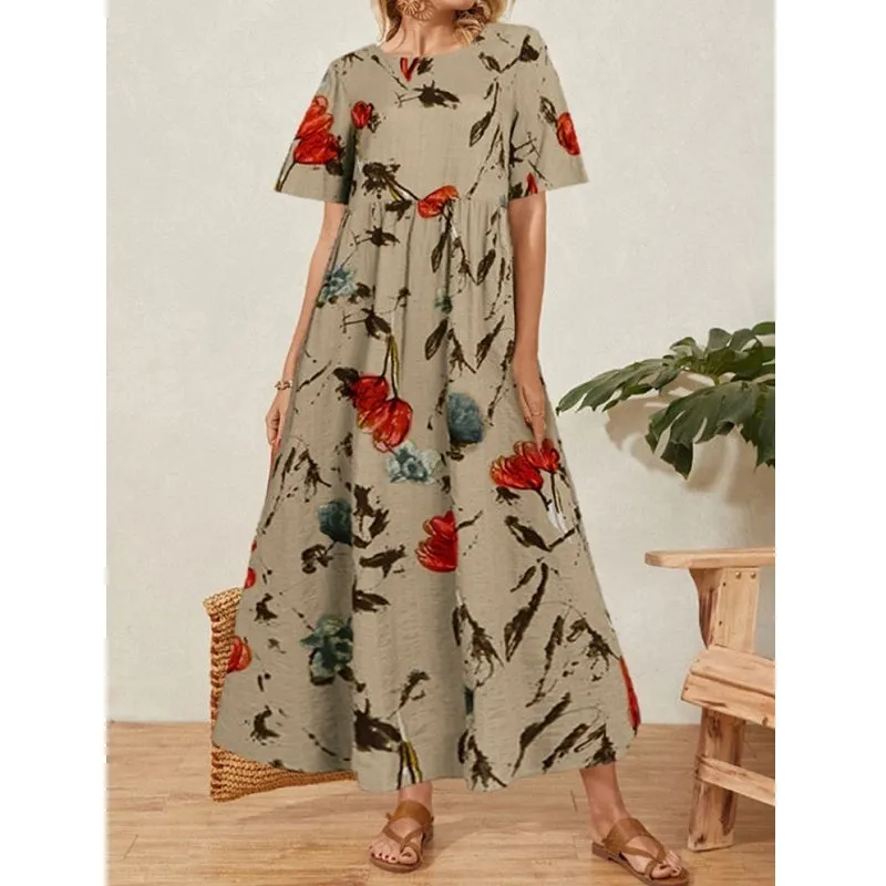 Fashion Summer Womens Printed Sundress High Waist Maxi Dress