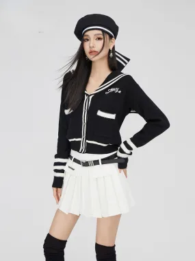 (Final Sale) Black & Off-white Patchwork Lapel Sweater