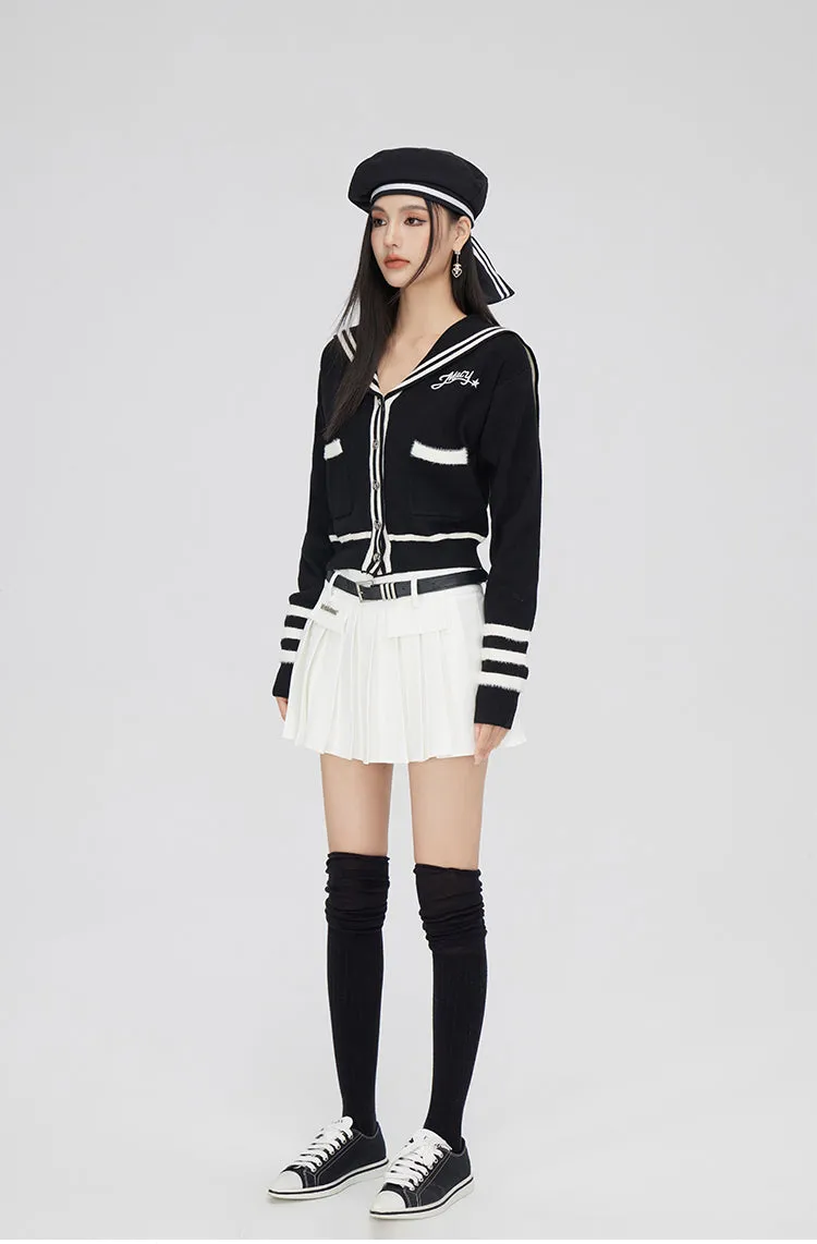 (Final Sale) Black & Off-white Patchwork Lapel Sweater