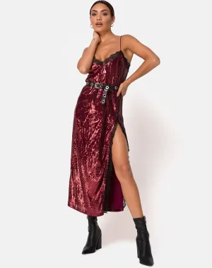 Fitilia Dress in Burgundy Mini Sequin with Black Lace