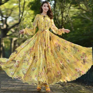 Floral Print O-Neck Long Sleeves Dress