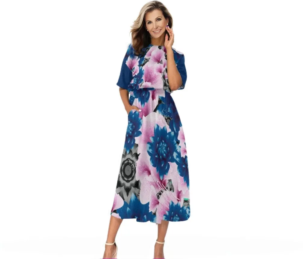 Floral Realm Womens Elastic Waist Dress