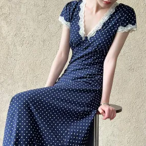 French Polka Dot Lace Long Dress