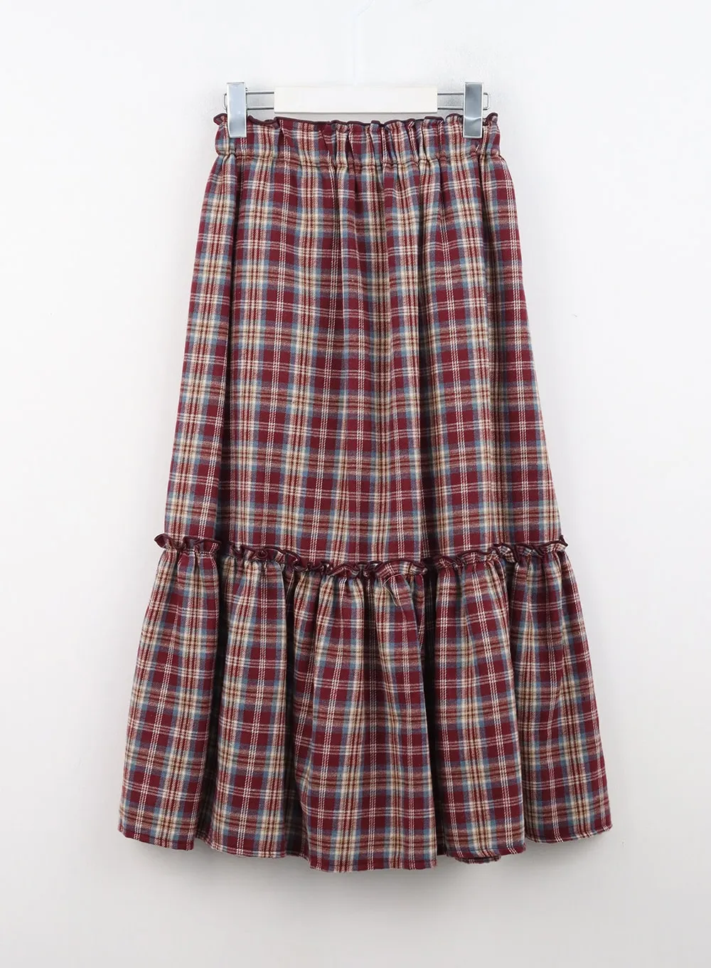 Frill Plaid Maxi Skirt IN314