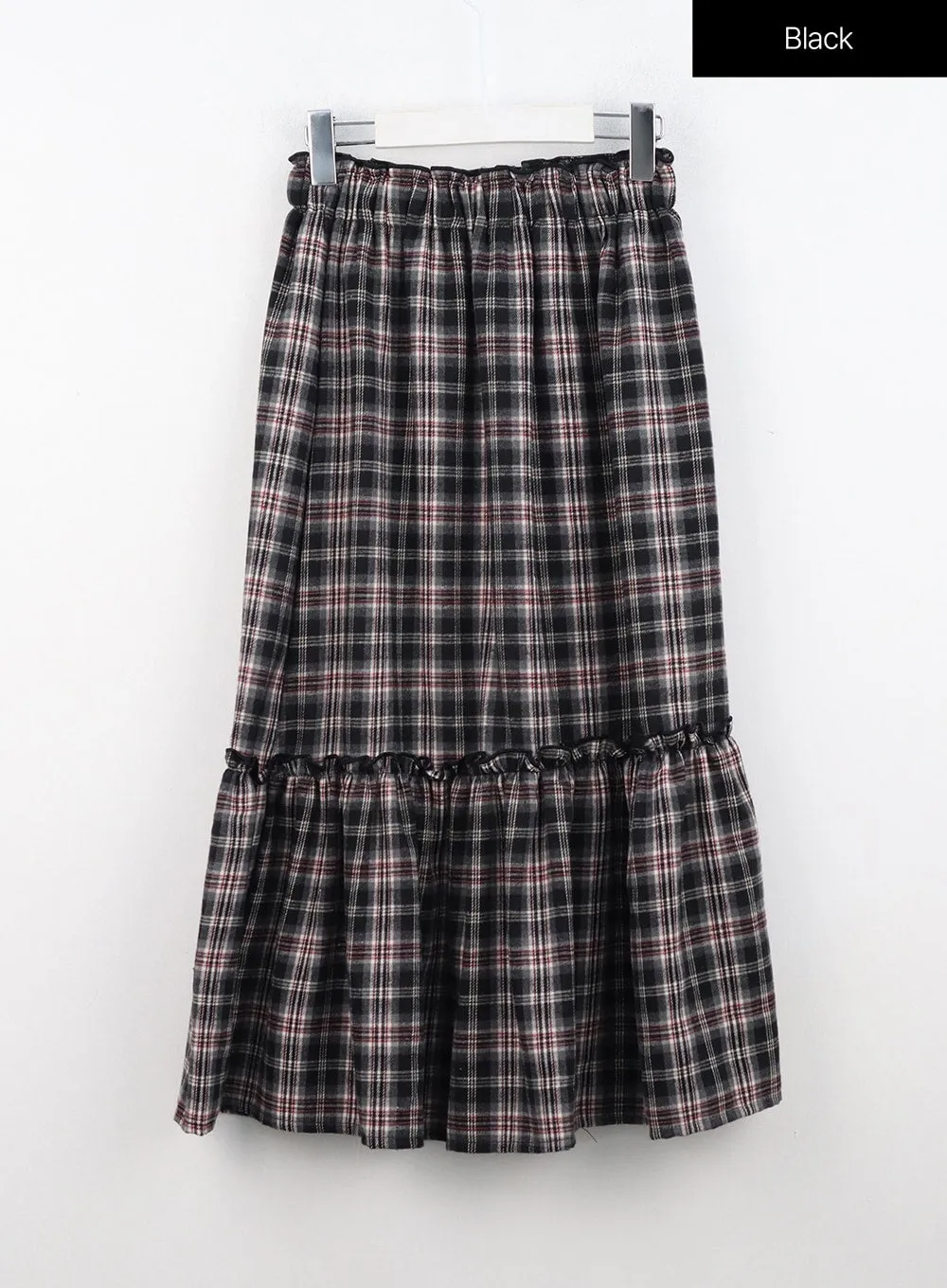 Frill Plaid Maxi Skirt IN314