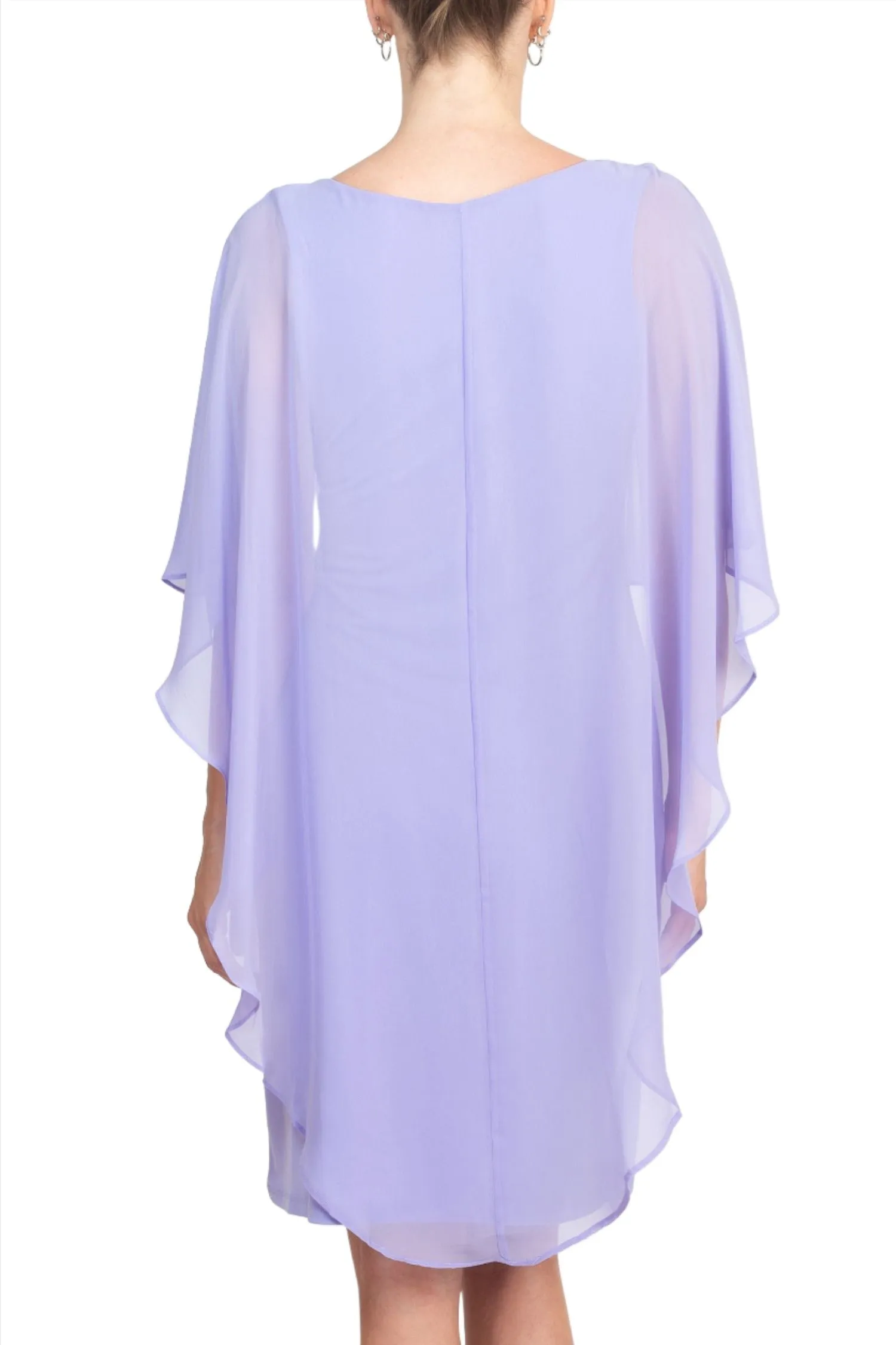 Glamour Scoop Neck Chiffon Cape Short Sleeve ITY Dress