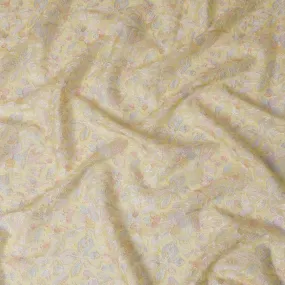 Golden Yellow Embroidered Silk Organza Fabric, Floral Design, 110 cm Width-D20104