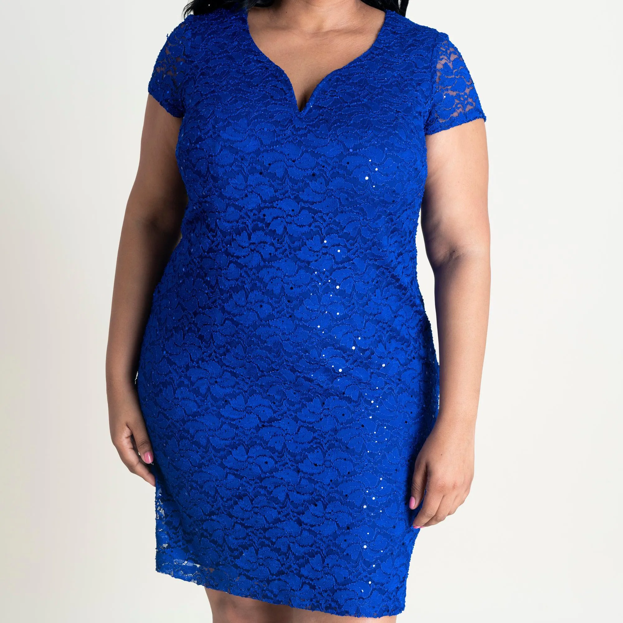 Gracie Cobalt Blue Sequin Lace Cocktail Dress