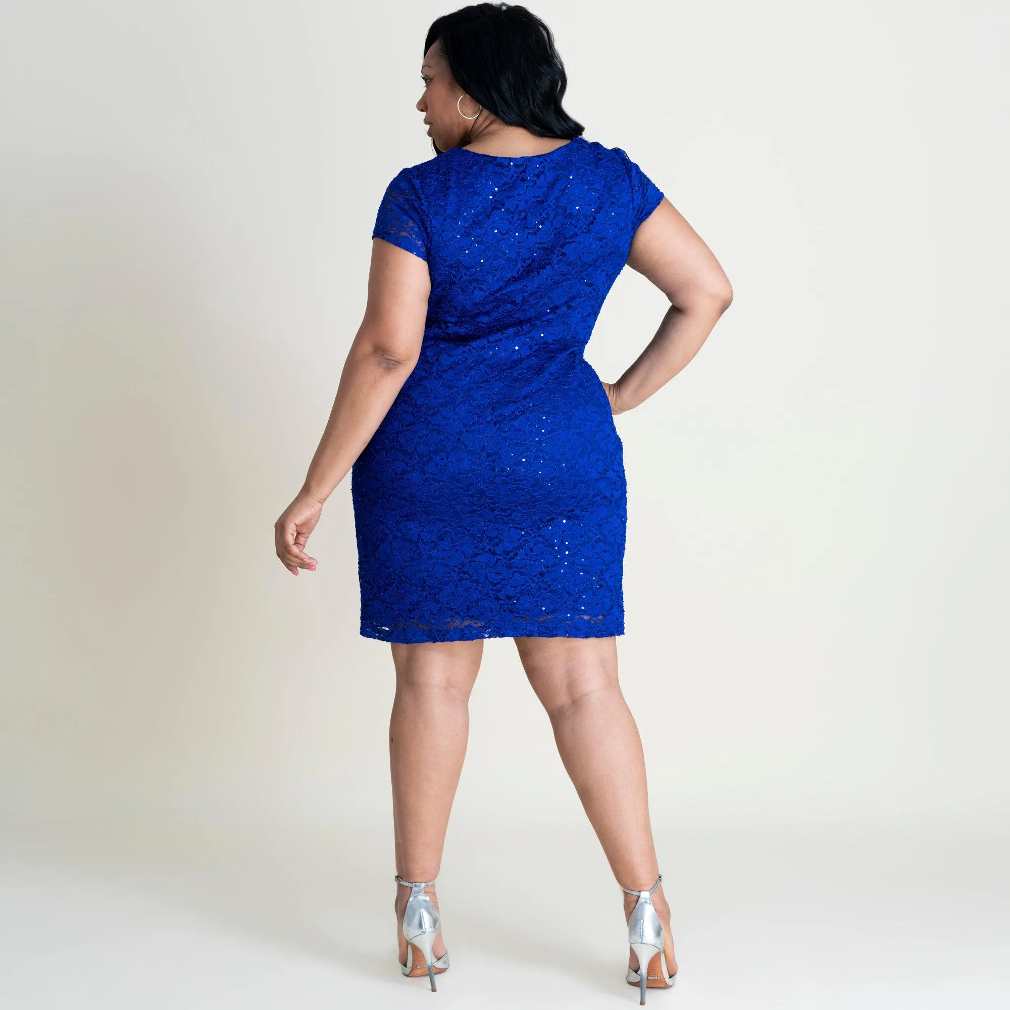 Gracie Cobalt Blue Sequin Lace Cocktail Dress