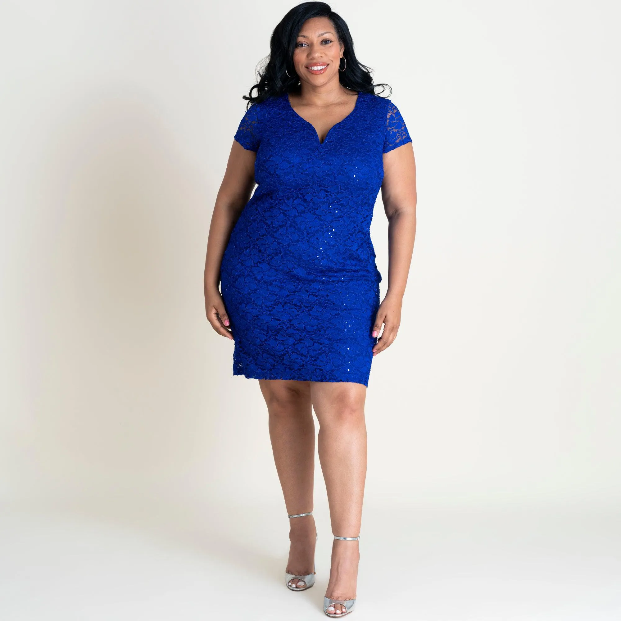 Gracie Cobalt Blue Sequin Lace Cocktail Dress