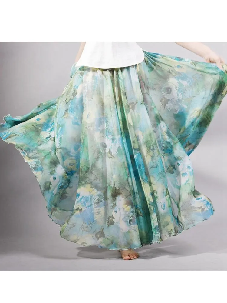 Gracila Chiffon Floral Printed Maxi Skirt For Women