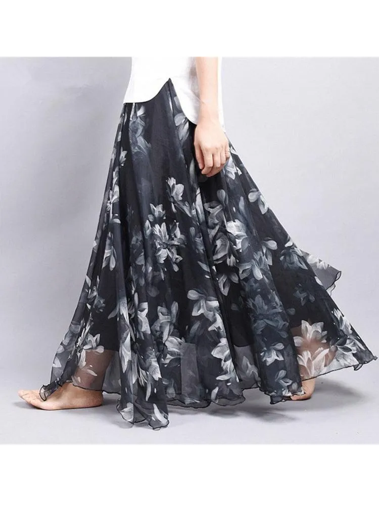 Gracila Chiffon Floral Printed Maxi Skirt For Women