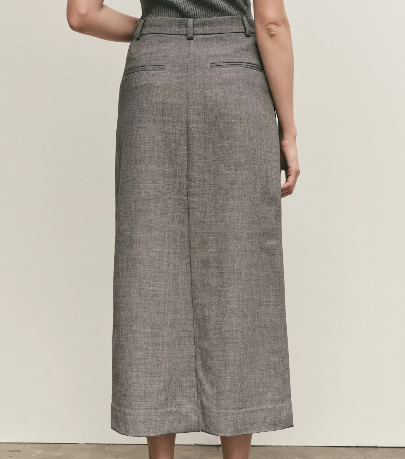 Gray Split Back Tailored Midi Skirt