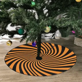 Halloween Tree Skirt, Orange Black Spiral Christmas Stand Base Cover Home Decor Decoration All Hallows Eve Creepy Spooky Party