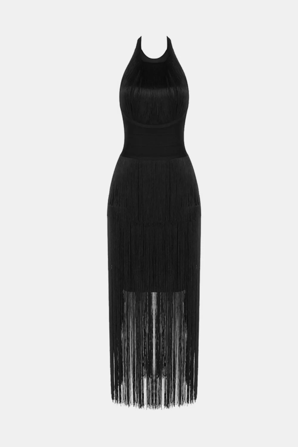 Halter Neck Fringe Dress | Black Color