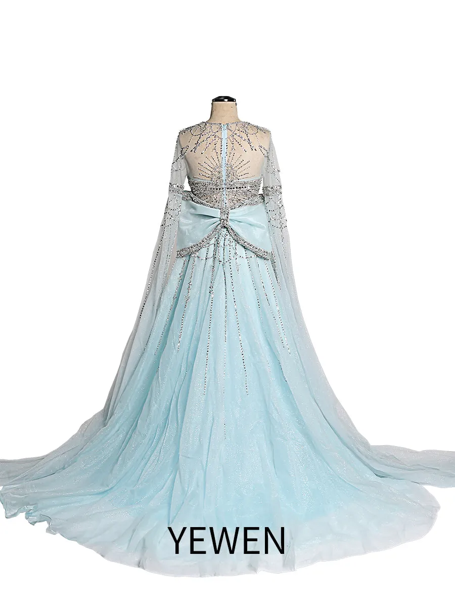 High-End Beaded Luxury Cape Sleeve Evening Gown 2024 YEWEN