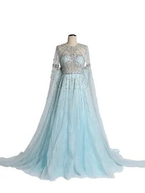 High-End Beaded Luxury Cape Sleeve Evening Gown 2024 YEWEN