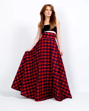 High Waisted Plaid Maxi Skirt