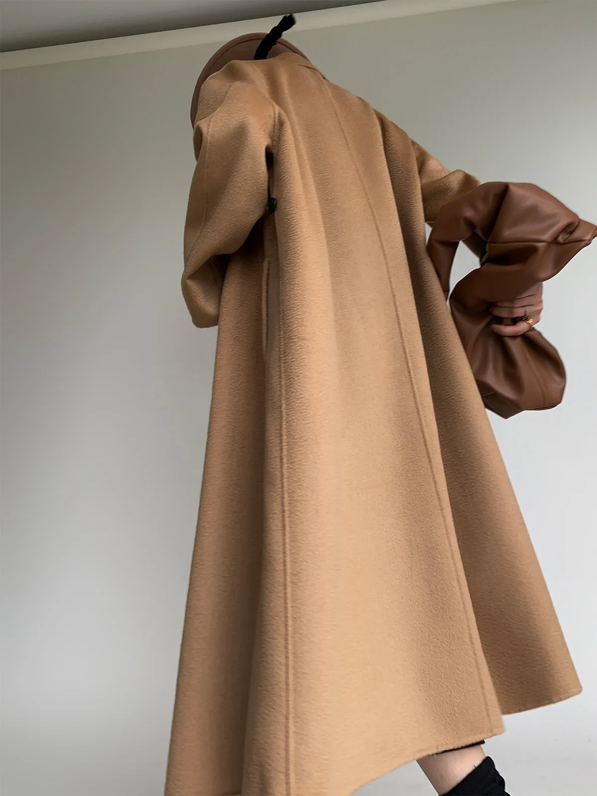 Iconic A-line Water Ripple Print Wool Coat - Camel