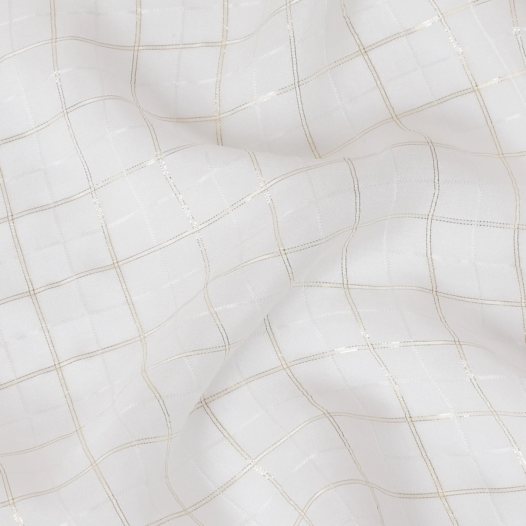 Ivory Silk Chiffon with Glistening Lurex Grid – Elegant Sheer Fabric-D19031