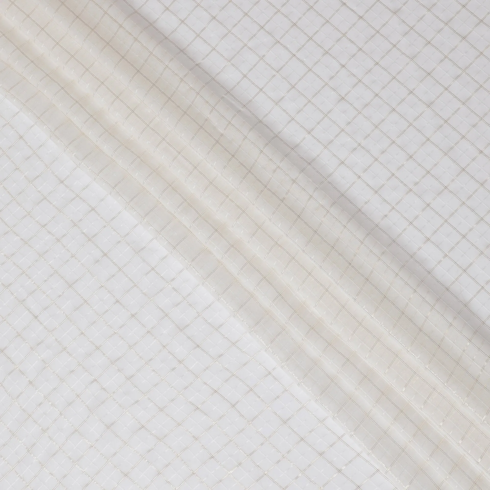 Ivory Silk Chiffon with Glistening Lurex Grid – Elegant Sheer Fabric-D19031