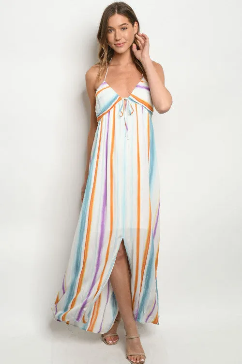 Ivory Tie Dye Stripe Maxi Dress