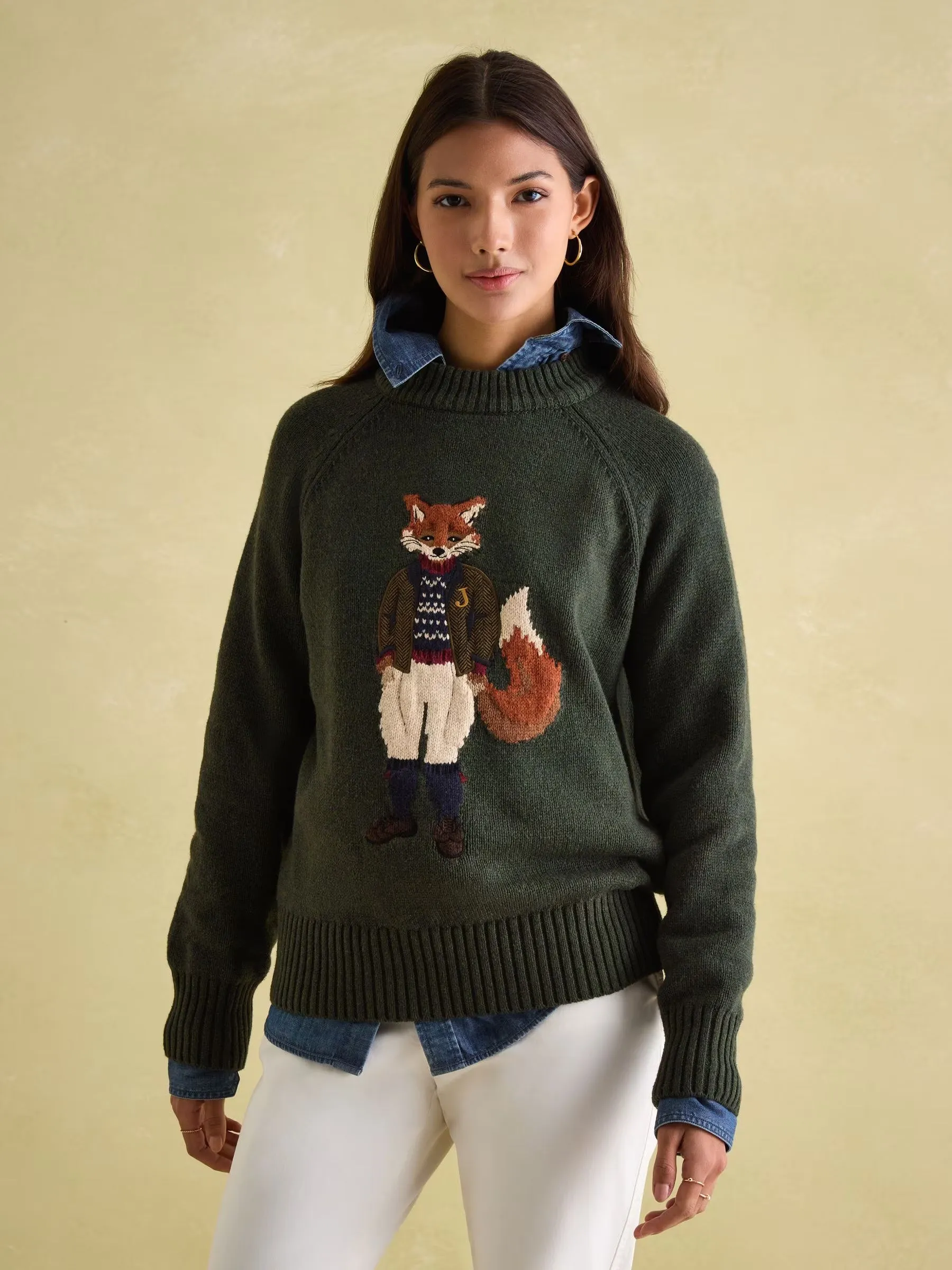 Jonty Dark Green Intarsia Knit Jumper