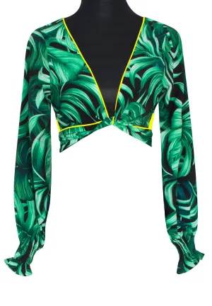 Jungle - Monstera Black / Green Crop Top (Neon Yellow)