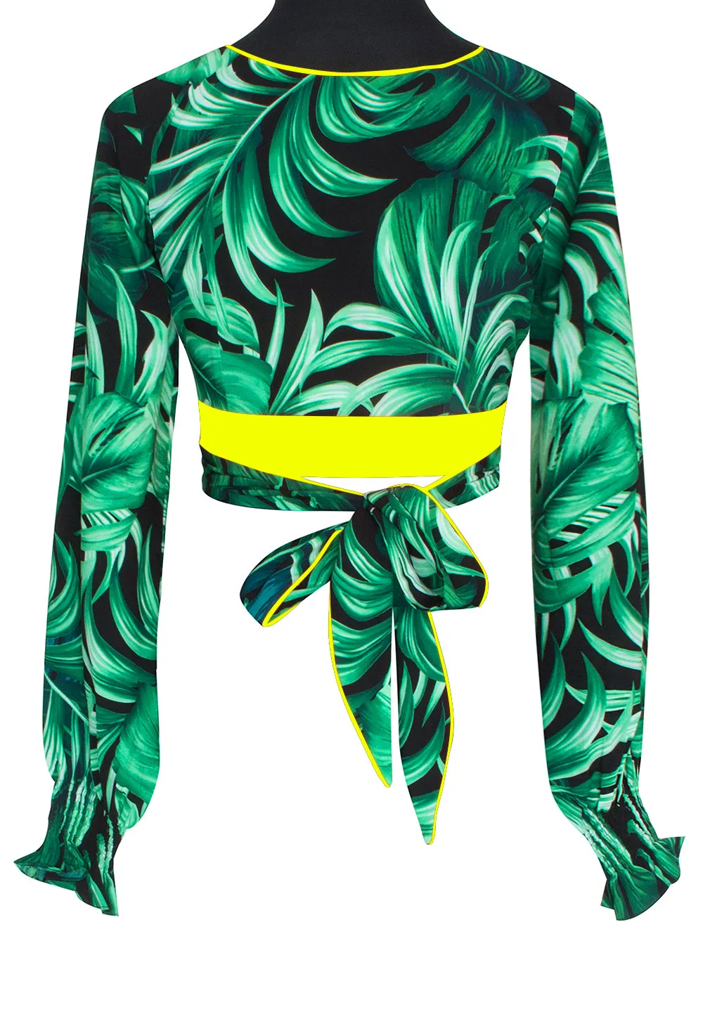 Jungle - Monstera Black / Green Crop Top (Neon Yellow)