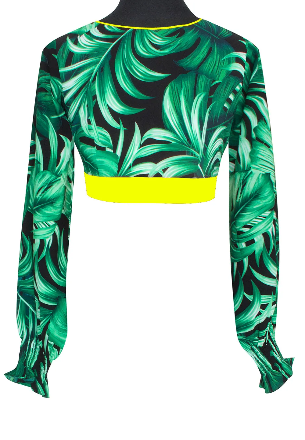 Jungle - Monstera Black / Green Crop Top (Neon Yellow)